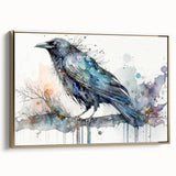 Framed canvas wall art featuring a striking design of crows and ravens in elegant gold tones, showcasing intricate details and a modern aesthetic, perfect for home decor.