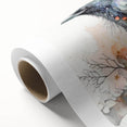 Rolled canvas artwork depicting a striking design of a crow and raven, showcasing intricate details in black and gray tones, perfect for nature enthusiasts and home decor.