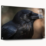Crow and raven wall art design displayed in a sleek acrylic glass frame, showcasing intricate details and vivid colors. Perfect for modern decor enthusiasts.