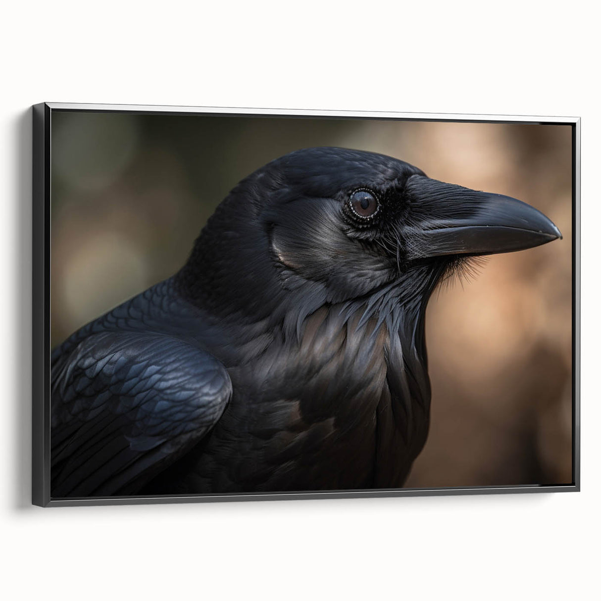 Framed canvas wall art featuring a crow and raven design, showcasing intricate details and bold black tones, perfect for modern home decor.