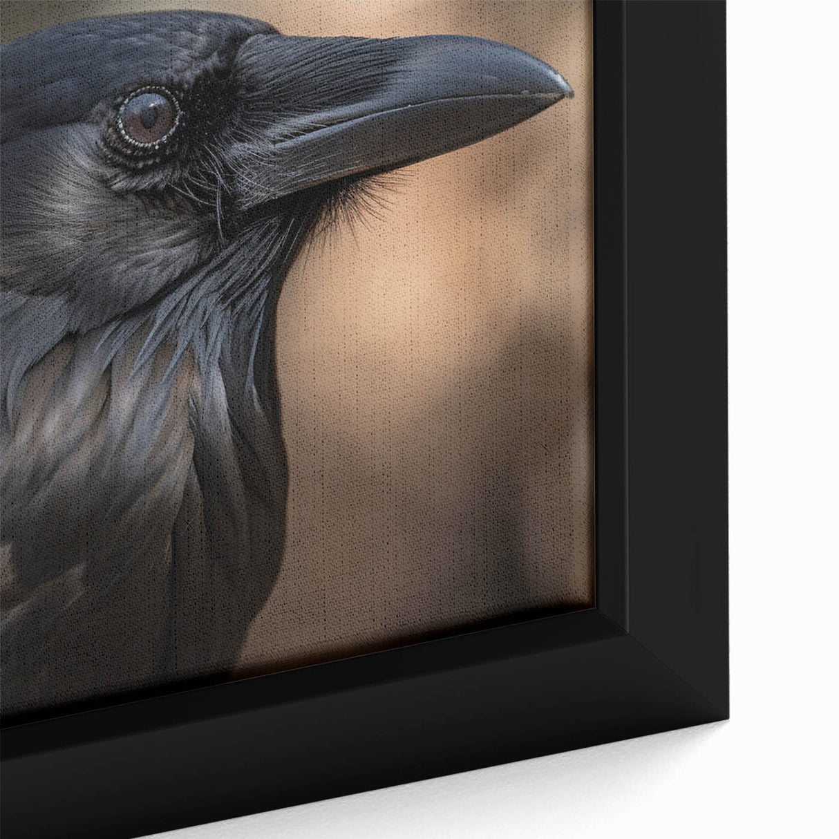 Close-up of a framed canvas wall art design featuring intricate black crow and raven illustrations on a textured background, perfect for bird lovers and home decor enthusiasts.