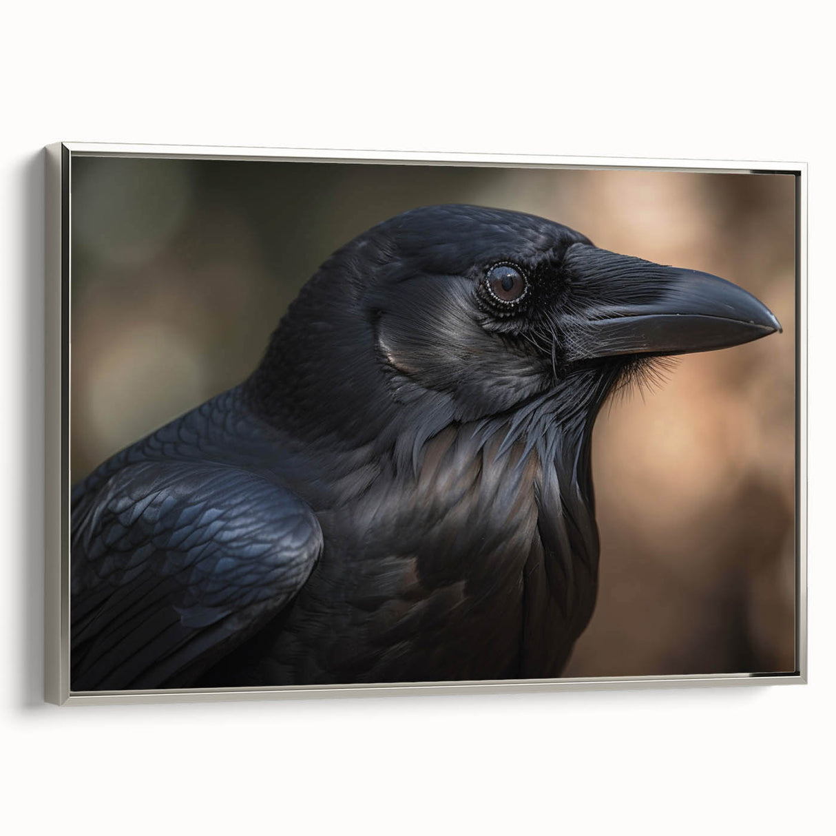 Framed wall art featuring a striking design of crows and ravens, showcasing intricate details and silver accents, perfect for modern home decor.