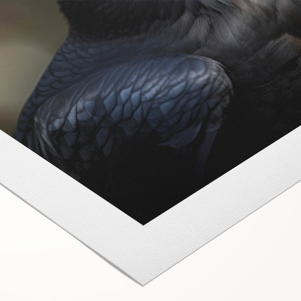 Rolled canvas artwork featuring a detailed design of a crow and raven, showcasing intricate black and gray illustrations, ideal for nature-themed home decor.