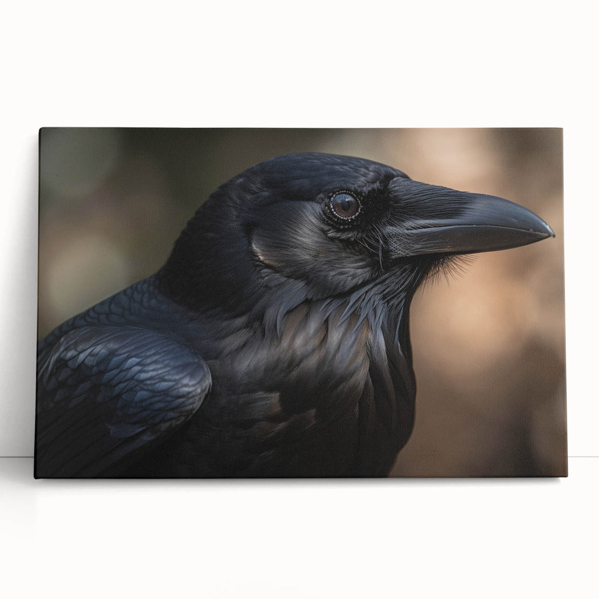 Stretched canvas wall art featuring an intricate design of a crow and raven in vibrant colors, perfect for bird lovers and modern home decor enthusiasts.