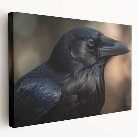 Stretched canvas wall art showcasing a striking crow and raven design, featuring intricate details and bold colors, perfect for enhancing modern home decor.