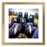 Framed wall art featuring a striking design of a crow and raven, set in a gold frame with a mat, perfect for enhancing modern decor and bird-themed interiors.