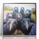 Framed acrylic wall art featuring a striking design of a crow and raven, presented in a sleek silver frame, ideal for enhancing modern home decor with a touch of nature.