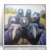 Framed wall art featuring a detailed design of a crow and raven, set against a sleek white background, perfect for enhancing modern decor with a touch of nature.