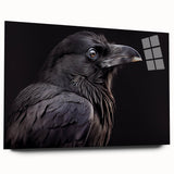 Acrylic glass wall art showcasing a detailed design of crows and ravens, viewed from the side, highlighting its sleek edges and vibrant colors, perfect for bird enthusiasts.