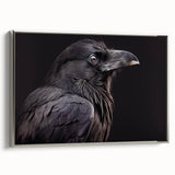 Framed canvas wall art featuring a striking design of crows and ravens in silver tones, showcasing a side view that highlights its elegant finish and modern aesthetic. Perfect for adding a touch of nature-inspired decor to any room.