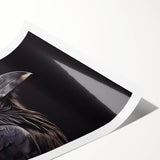 Artistic rolled print showcasing a detailed design of crows and ravens, featuring intricate black and white illustrations on high-quality paper, ideal for wall decor enthusiasts.