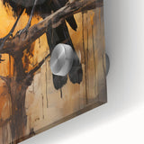 Close-up of a striking wall art collection featuring a crow and raven design on acrylic glass, showcasing intricate details and vibrant colors, perfect for bird enthusiasts.