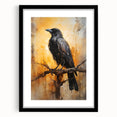 Black-framed wall art featuring a crow and raven design, showcasing intricate details and vibrant colors, perfect for enhancing modern home decor.