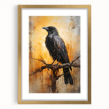 Elegant wall art collection featuring a crow and raven design framed with a gold mat, showcasing a sophisticated aesthetic for modern home decor. Ideal for bird lovers and art enthusiasts, this striking piece adds a touch of nature-inspired elegance to any space.