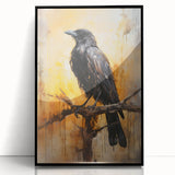 Framed wall art collection featuring elegant crow and raven designs in a sleek black frame, showcasing intricate details against a minimalist background. Perfect for modern decor enthusiasts.