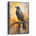 Framed wall art collection showcasing a crow and raven design on a black canvas, highlighting intricate details and elegant side view against a neutral background. Ideal for bird lovers and modern home decor.