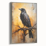 Framed wall art collection showcasing a silver side view of a crow and raven design on textured canvas, perfect for modern home decor and bird enthusiasts.