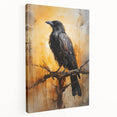 Stretched canvas wall art featuring a detailed design of a crow and raven in flight, showcasing vibrant colors and intricate patterns, ideal for nature enthusiasts and modern decor.