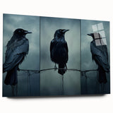 Black crow and raven wall art design displayed on acrylic glass, showcasing intricate details and vibrant colors, perfect for modern home decor.