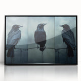 Framed wall art featuring a striking design of crows and ravens in black acrylic, showcasing intricate details and a sleek front view, perfect for modern decor.