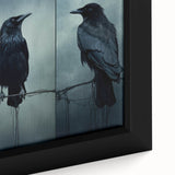 Close-up of framed wall art featuring a crow and raven design, showcasing intricate details and vibrant colors, perfect for bird lovers and home decor enthusiasts.