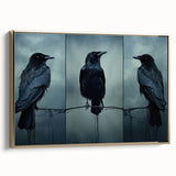 Framed canvas wall art showcasing a striking design of a crow and raven, featuring gold accents and a stylish side view, perfect for enhancing modern decor.