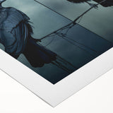 Rolled canvas artwork displaying a striking design of crows and ravens in a mystical forest setting, showcasing intricate details and vibrant colors, ideal for home decor.