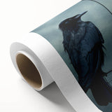 Rolled canvas artwork showcasing a striking design of a crow and raven in a dynamic pose, featuring vibrant colors and intricate details, ideal for modern decor.