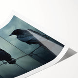 Black crow and raven design wall art print showcasing intricate details and textures, ideal for enhancing home decor with a touch of nature-inspired elegance.