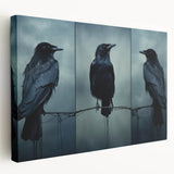 Stretched canvas artwork showcasing a detailed design of a crow and raven, featuring vibrant colors and intricate patterns, ideal for bird lovers and home decor enthusiasts.