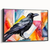 Framed canvas wall art showcasing a striking design of a crow and raven, presented in a sleek black frame, ideal for enhancing modern decor.
