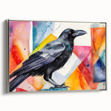 Framed canvas wall art featuring a striking design of a crow and raven, showcased in a silver frame, perfect for enhancing modern home decor with a touch of nature.