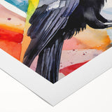 Rolled canvas artwork showcasing a detailed design of a crow and raven, featuring intricate patterns and vibrant colors, perfect for enhancing home decor.