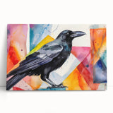 Stretched canvas wall art featuring a striking design of a crow and raven in a mystical forest setting, showcasing intricate details and rich colors. Perfect for nature lovers and modern home decor.