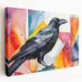 Stretched canvas wall art featuring a detailed design of a crow and raven against a textured background, showcasing rich colors and intricate patterns, ideal for nature enthusiasts.