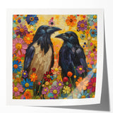Stylish wall art featuring a crow and raven design on a glossy surface, ideal for modern decor. Perfect for bird lovers, this artwork adds a unique touch to any space.
