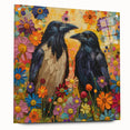 Side view of a stunning wall art collection featuring a crow and raven design, elegantly displayed in acrylic glass with stylish pins, perfect for modern decor.