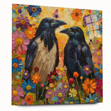 Side view of a crow and raven design wall art collection on acrylic glass, showcasing intricate details and vibrant colors, perfect for modern decor.