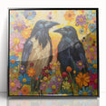 Framed wall art showcasing a striking design of a crow and raven on a black background, perfect for bird lovers and modern decor enthusiasts, adding a unique touch to any space.