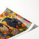 Black crow and raven wall art print showcasing intricate designs, featuring detailed feathers in shades of black and gray, ideal for home decor enthusiasts.