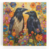 Stretched canvas wall art featuring a striking design of a crow and raven, showcasing detailed feathers in shades of black and gray, perfect for bird enthusiasts.