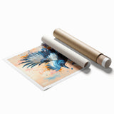 Crow and raven wall art print showcasing intricate designs in black and white, rolled and packaged in a protective tube for easy display and shipping.