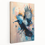 Stretched canvas artwork showcasing a detailed design of a crow and raven, featuring deep black and grey tones, ideal for nature-themed home decor.