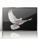 Framed wall art featuring an elegant dove design in silver acrylic, showcasing intricate details and a modern aesthetic, ideal for contemporary home decor.
