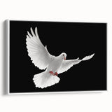 Framed canvas wall art showcasing a serene dove design in a minimalist style, featuring a white background and elegant side view, perfect for modern decor.
