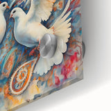 Close-up of a stunning acrylic glass wall art piece showcasing a delicate dove design, featuring vibrant colors and intricate details, perfect for home decor.