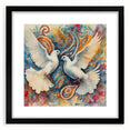 Framed wall art featuring a dove design with a black mat, showcasing a sleek modern aesthetic ideal for home decor, available in 12 designs for versatile styling.