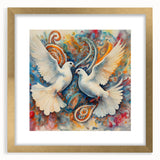 Elegant gold-framed wall art featuring a serene dove design, ideal for home decor, showcasing intricate details and a sophisticated mat. Perfect for enhancing interior spaces with a touch of tranquility.