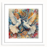 Framed wall art featuring a delicate dove design in a minimalist style, showcased in a white mat and frame, perfect for enhancing modern decor.