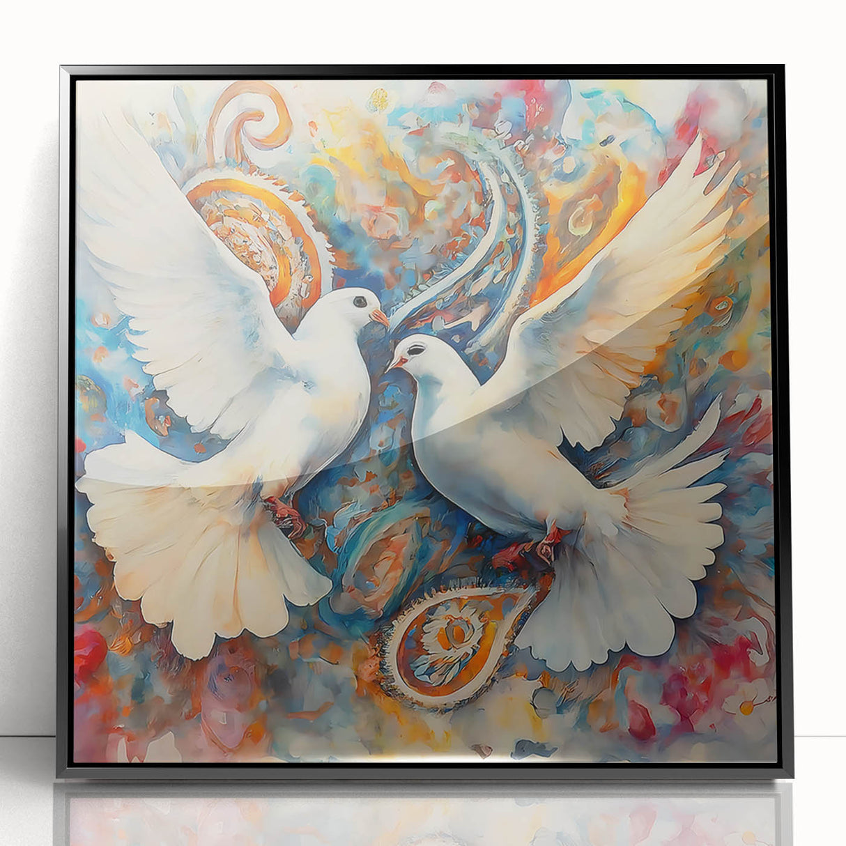 Framed wall art showcasing a minimalist black dove design, set against a white background, ideal for modern decor. Perfect for adding a touch of elegance to any space.